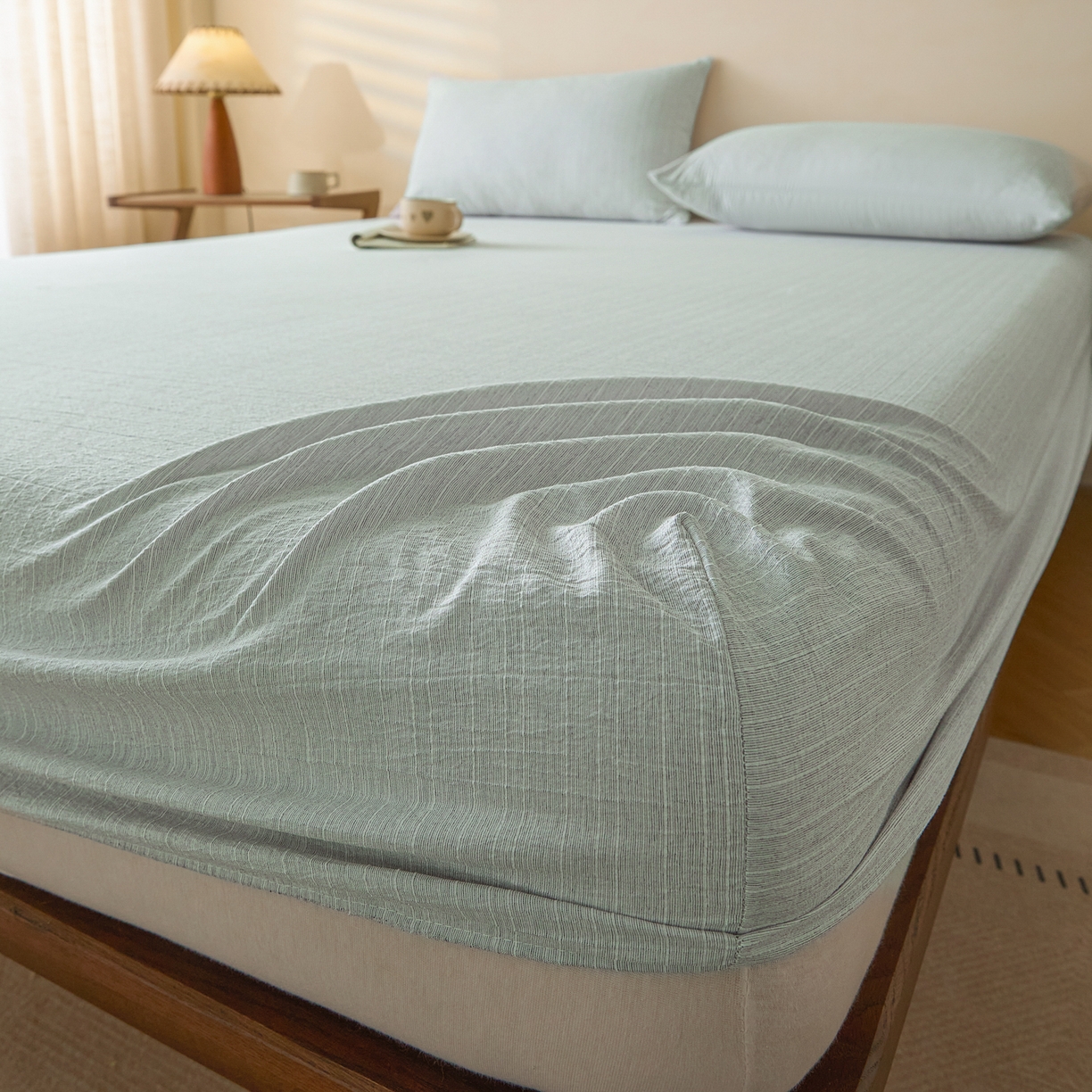 91家纺网 家纺一手货源 找家纺 （总）蓝极人 2026新款提花色织水洗麻床笠