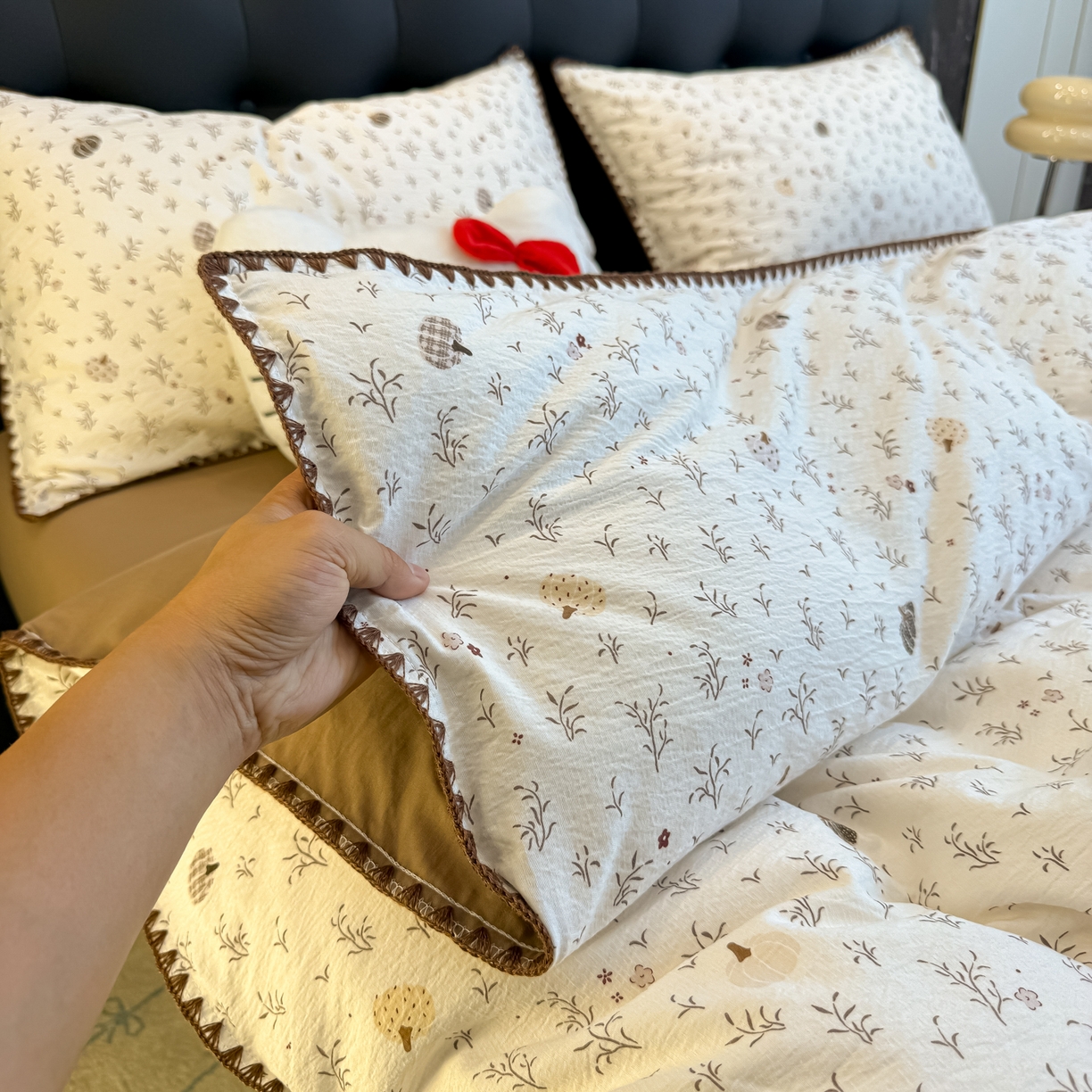 盼季家纺 2026新款水洗棉印花贝壳绣四件套 贝壳绣-花束