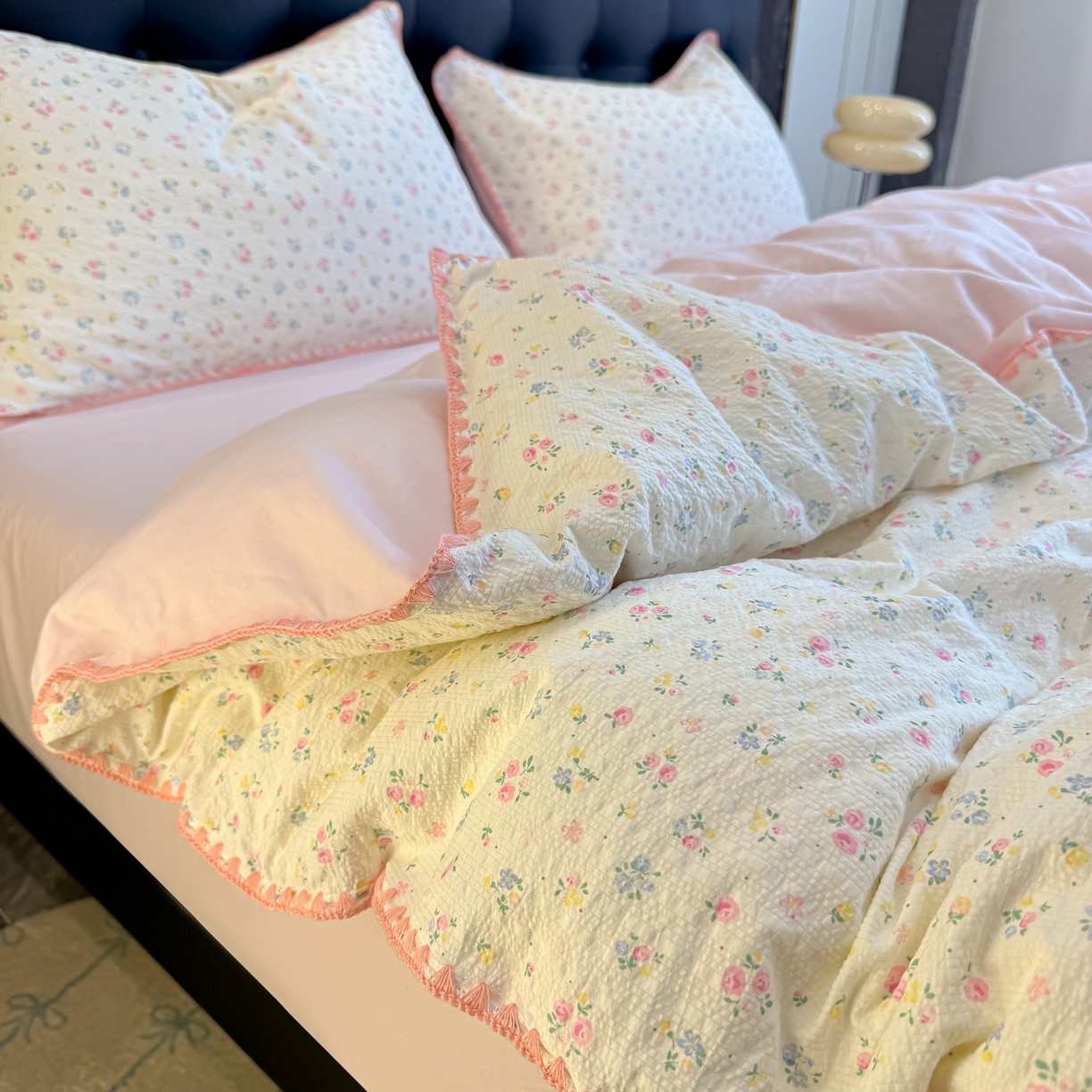 91家纺网 家纺一手货源 找家纺 盼季家纺 2026新款水洗棉印花贝壳绣四件套 贝壳绣-少女心