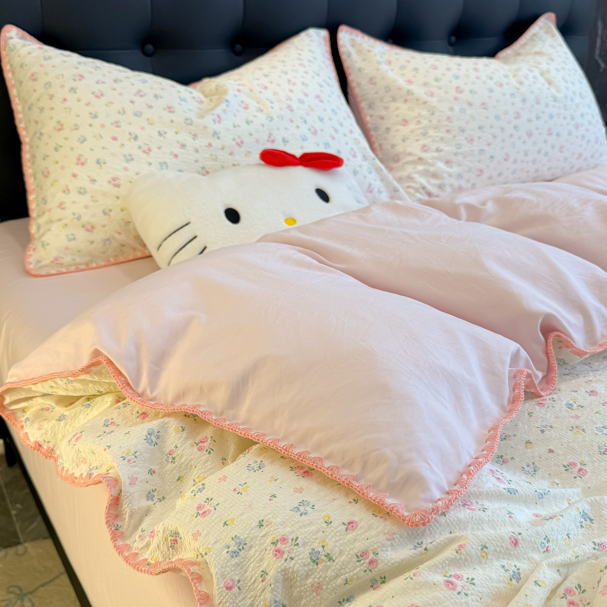 91家纺网 家纺一手货源 找家纺 盼季家纺 2026新款水洗棉印花贝壳绣四件套 贝壳绣-少女心