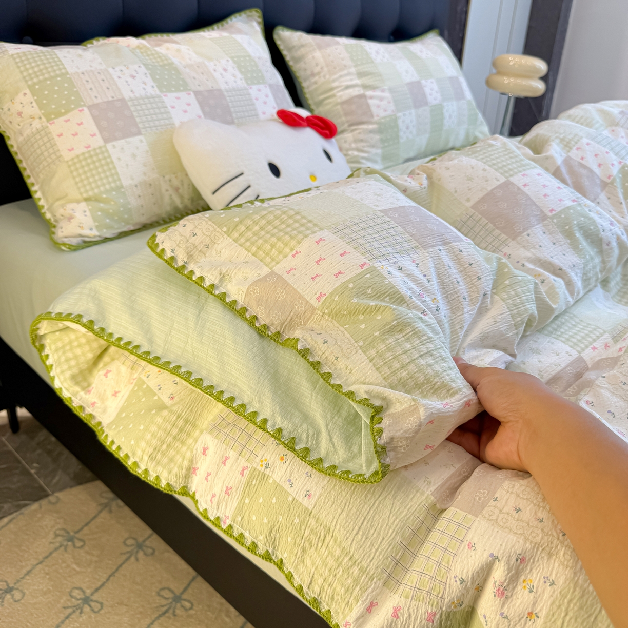 91家纺网 家纺一手货源 找家纺 盼季家纺 2026新款水洗棉印花贝壳绣四件套 贝壳绣-春日假期