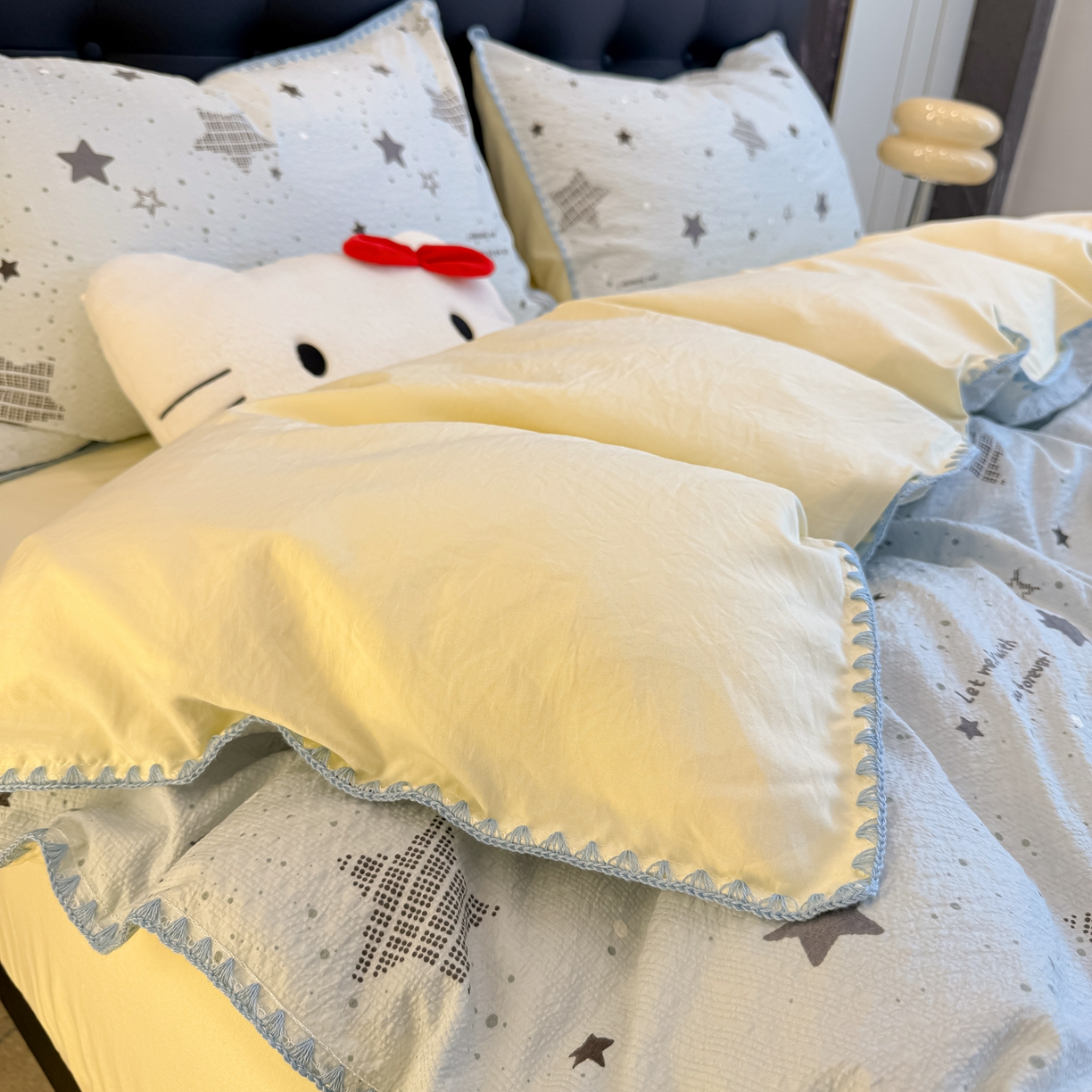 91家纺网 家纺一手货源 找家纺 盼季家纺 2026新款水洗棉印花贝壳绣四件套 贝壳绣-小星星