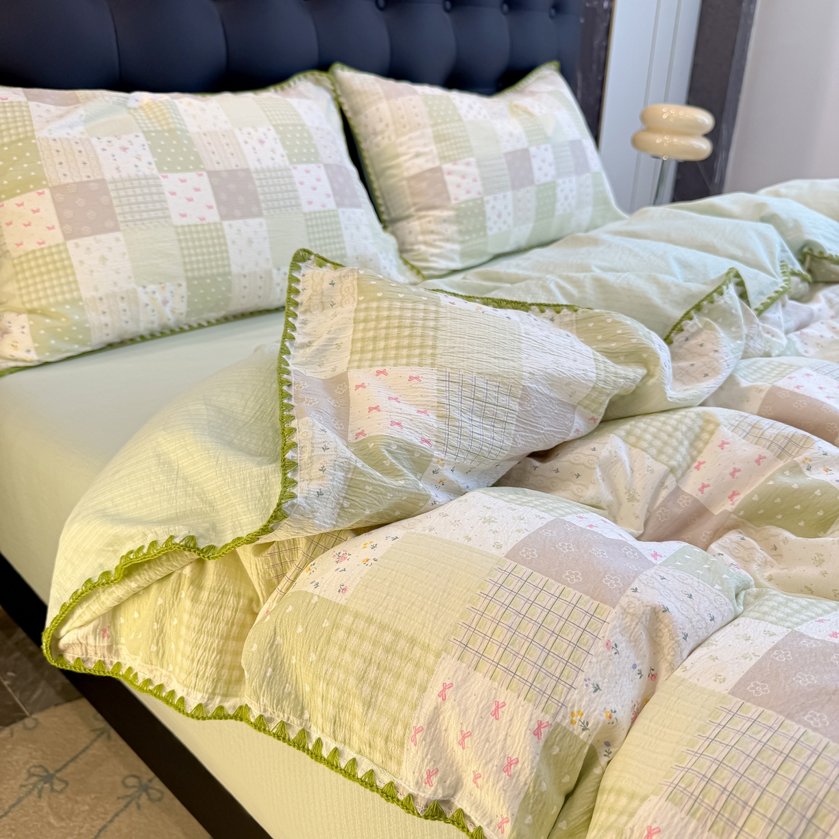 91家纺网 家纺一手货源 找家纺 盼季家纺 2026新款水洗棉印花贝壳绣四件套 贝壳绣-春日假期