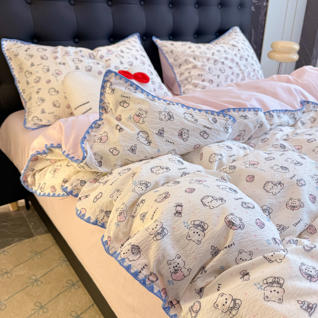 91家纺网 家纺一手货源 找家纺 盼季家纺 2026新款水洗棉印花贝壳绣四件套 贝壳绣-萌萌汪汪