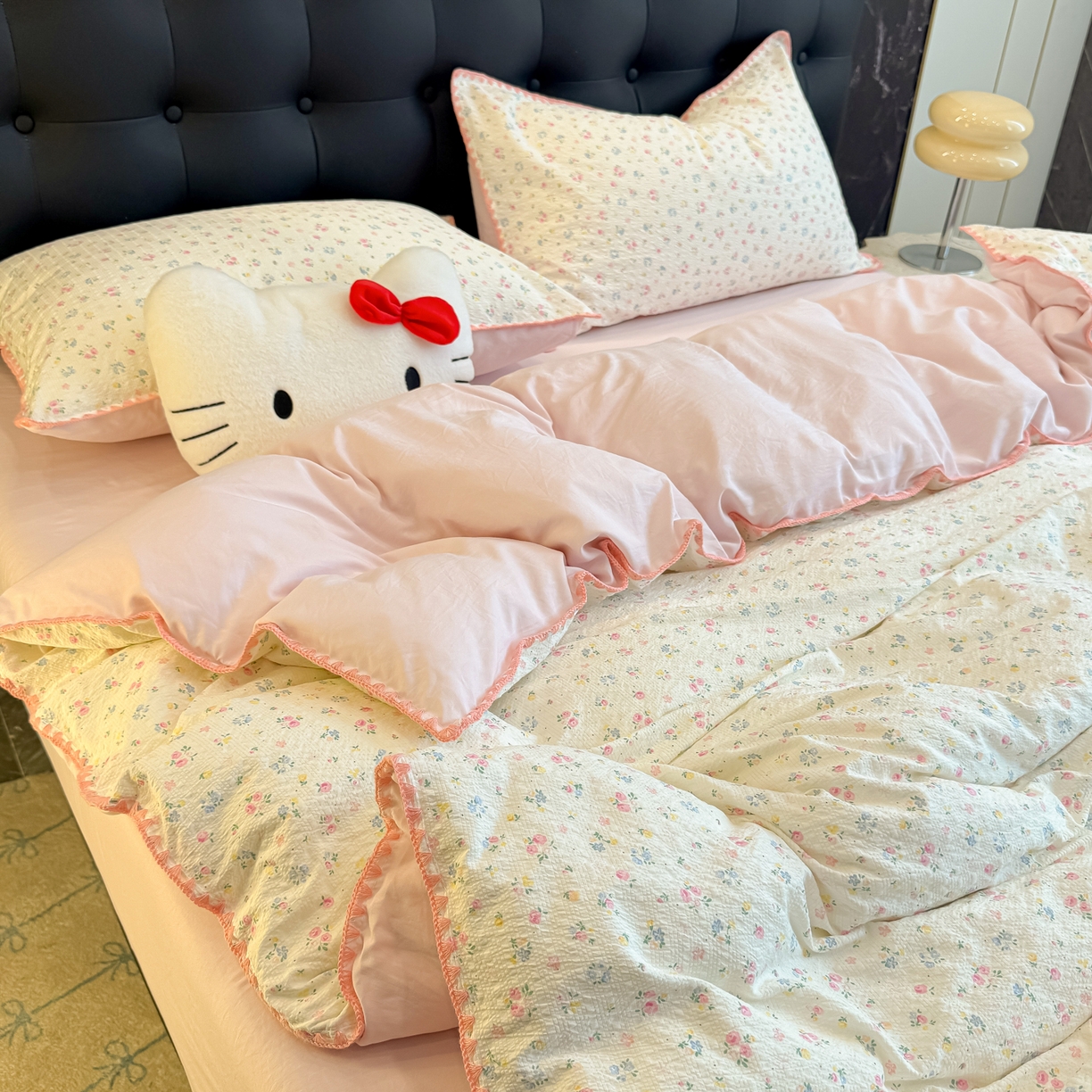 91家纺网 家纺一手货源 找家纺 盼季家纺 2026新款水洗棉印花贝壳绣四件套 贝壳绣-少女心