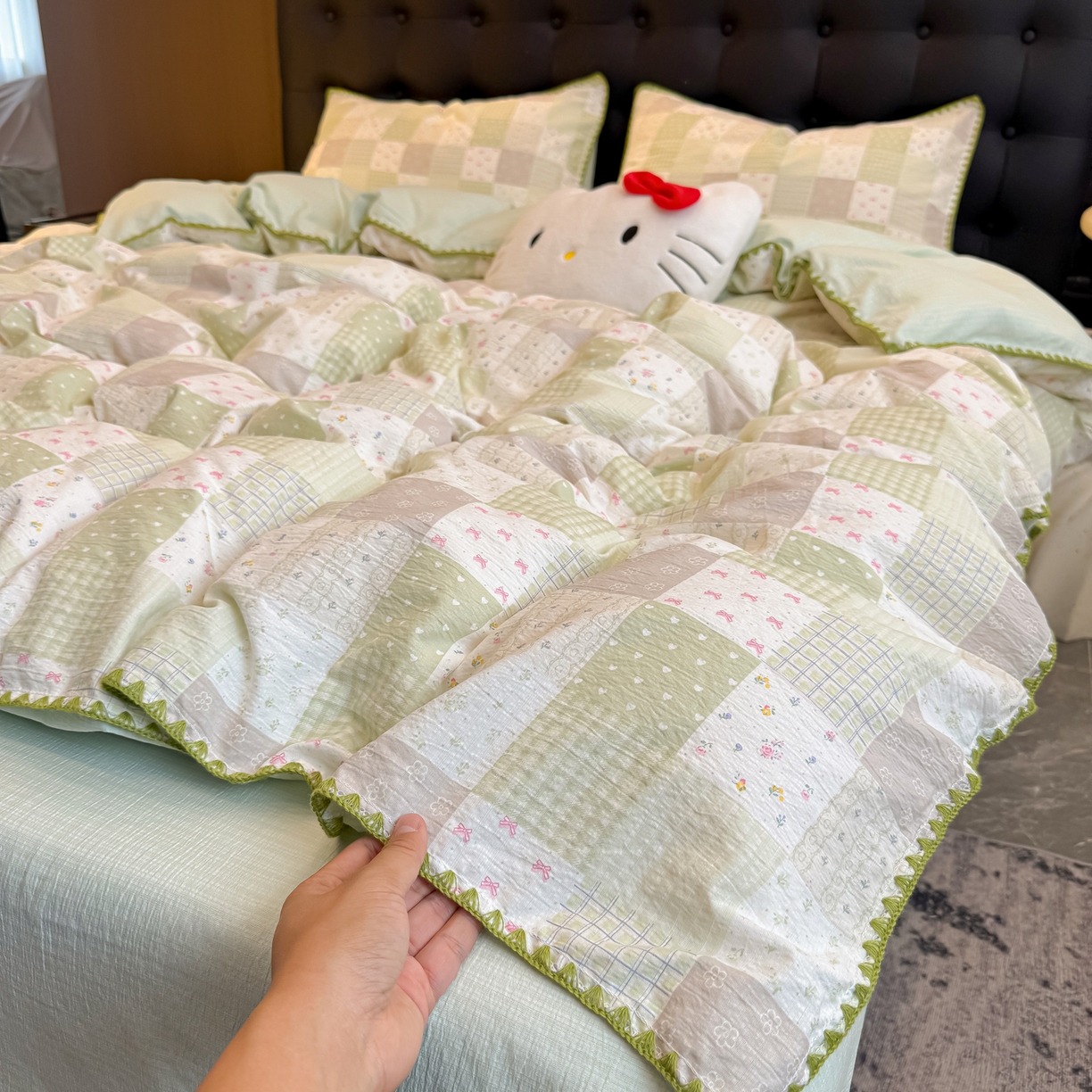 91家纺网 家纺一手货源 找家纺 盼季家纺 2026新款水洗棉印花贝壳绣四件套 贝壳绣-春日假期