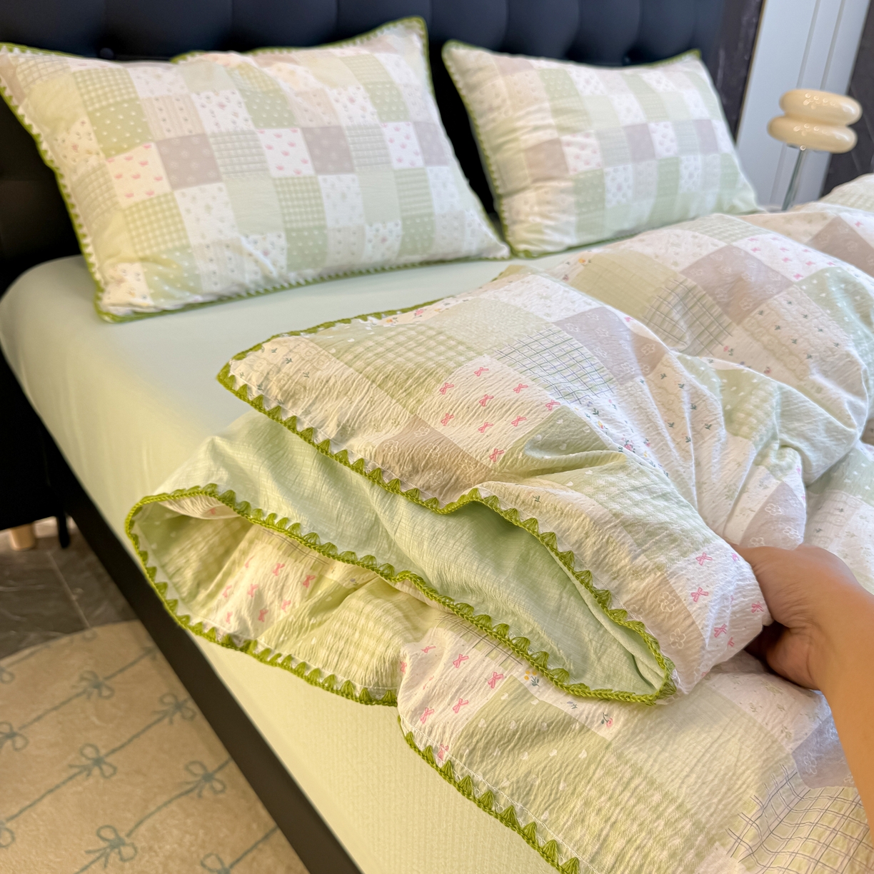 91家纺网 家纺一手货源 找家纺 盼季家纺 2026新款水洗棉印花贝壳绣四件套 贝壳绣-春日假期