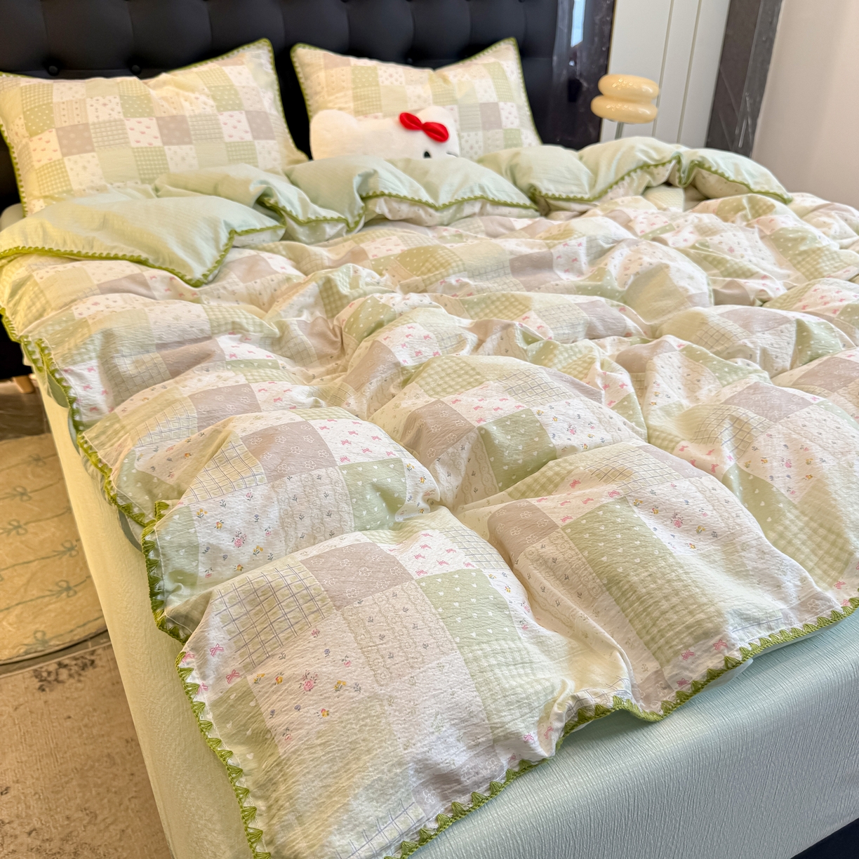 91家纺网 家纺一手货源 找家纺 盼季家纺 2026新款水洗棉印花贝壳绣四件套 贝壳绣-春日假期