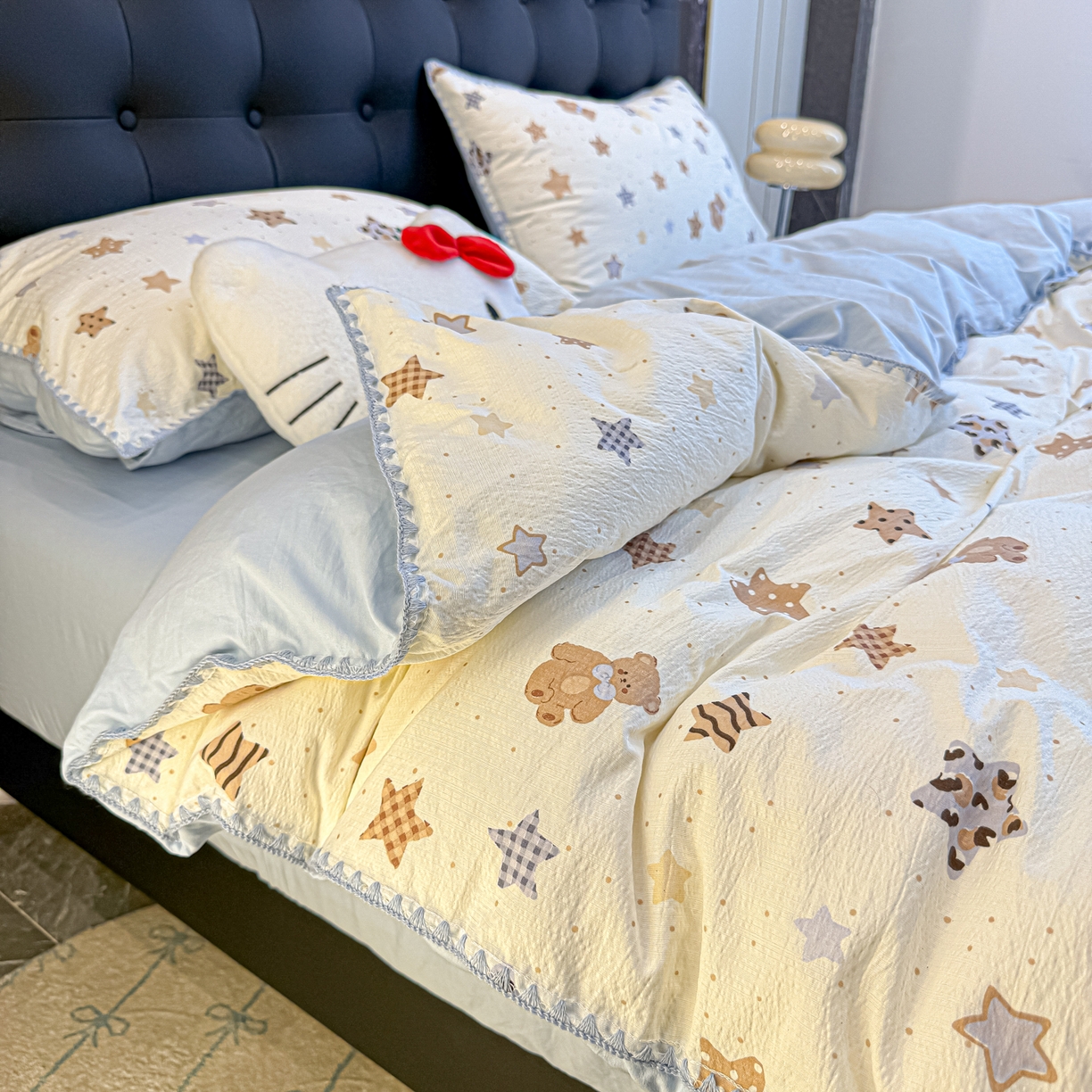 91家纺网 家纺一手货源 找家纺 盼季家纺 2026新款水洗棉印花贝壳绣四件套 贝壳绣-海底星星