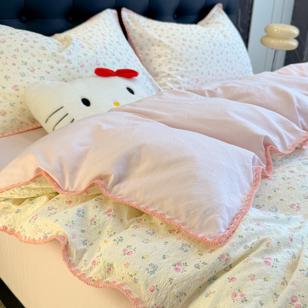 91家纺网 家纺一手货源 找家纺 盼季家纺 2026新款水洗棉印花贝壳绣四件套 贝壳绣-少女心