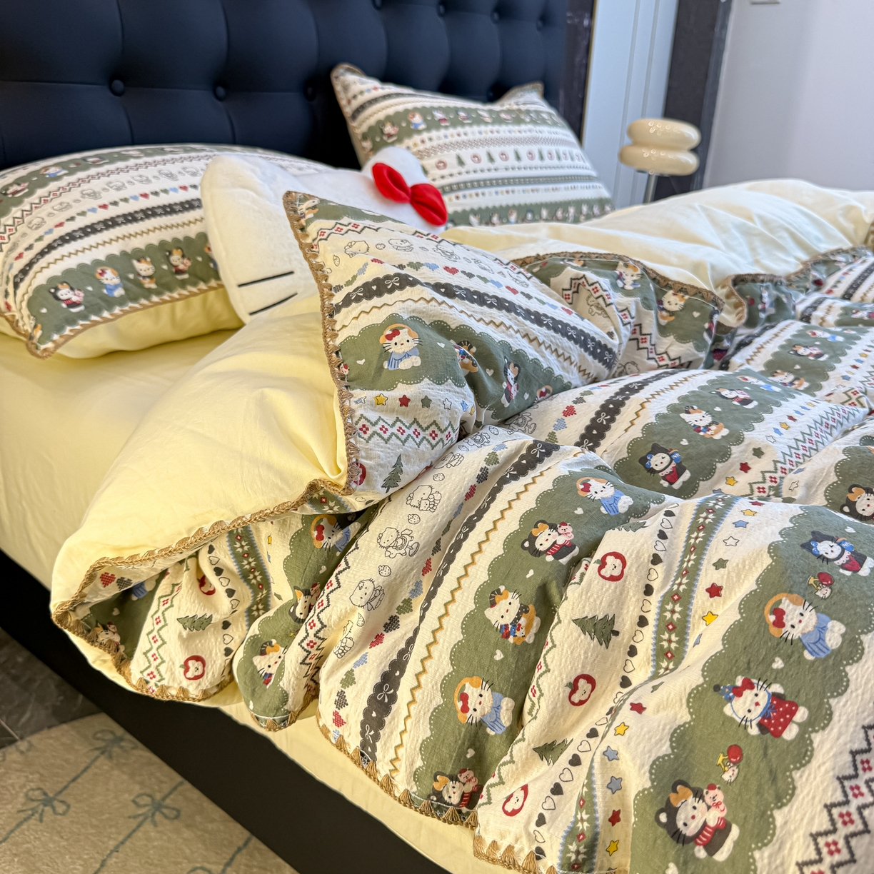 91家纺网 家纺一手货源 找家纺 盼季家纺 2026新款水洗棉印花贝壳绣四件套 贝壳绣-调皮小瞄