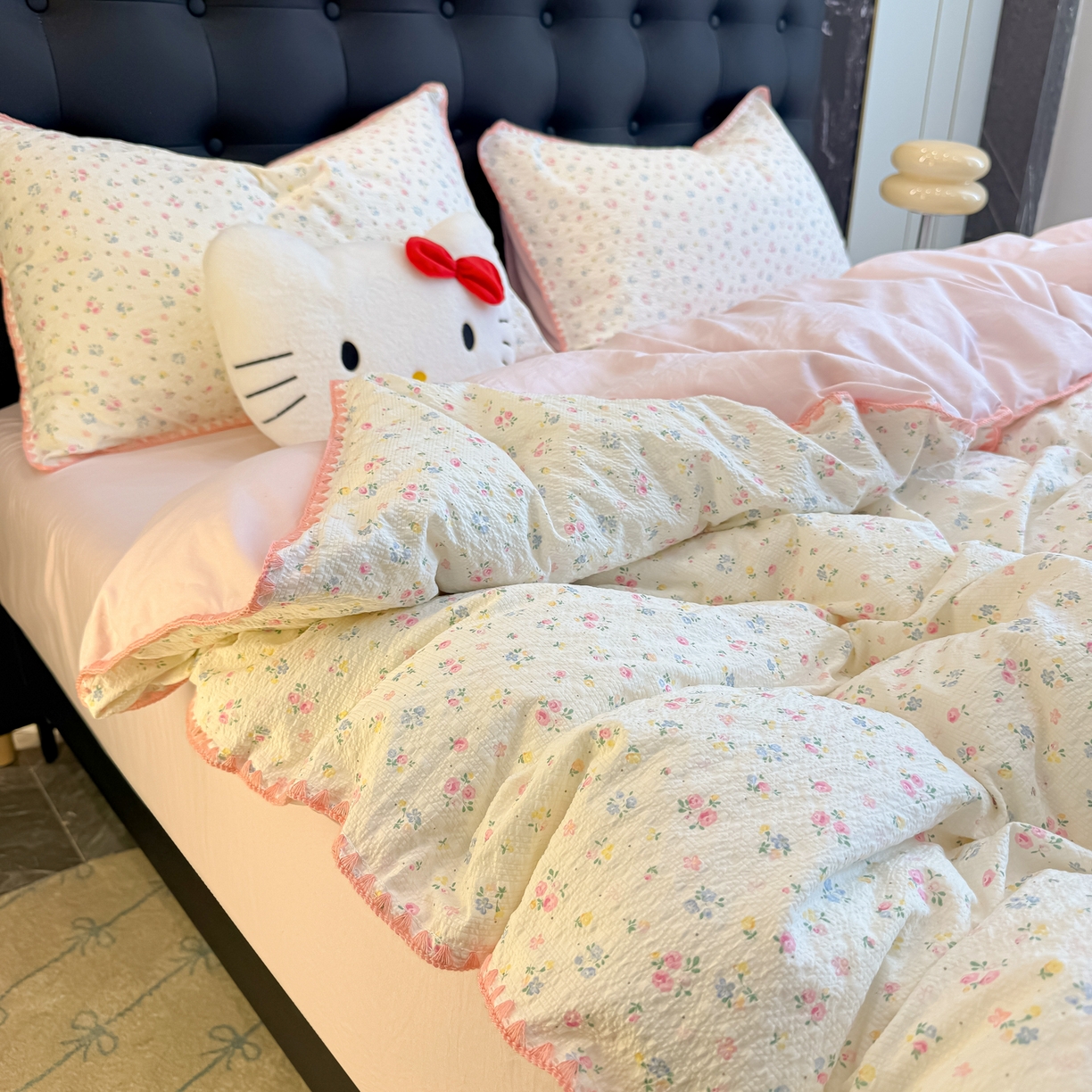 91家纺网 家纺一手货源 找家纺 盼季家纺 2026新款水洗棉印花贝壳绣四件套 贝壳绣-少女心