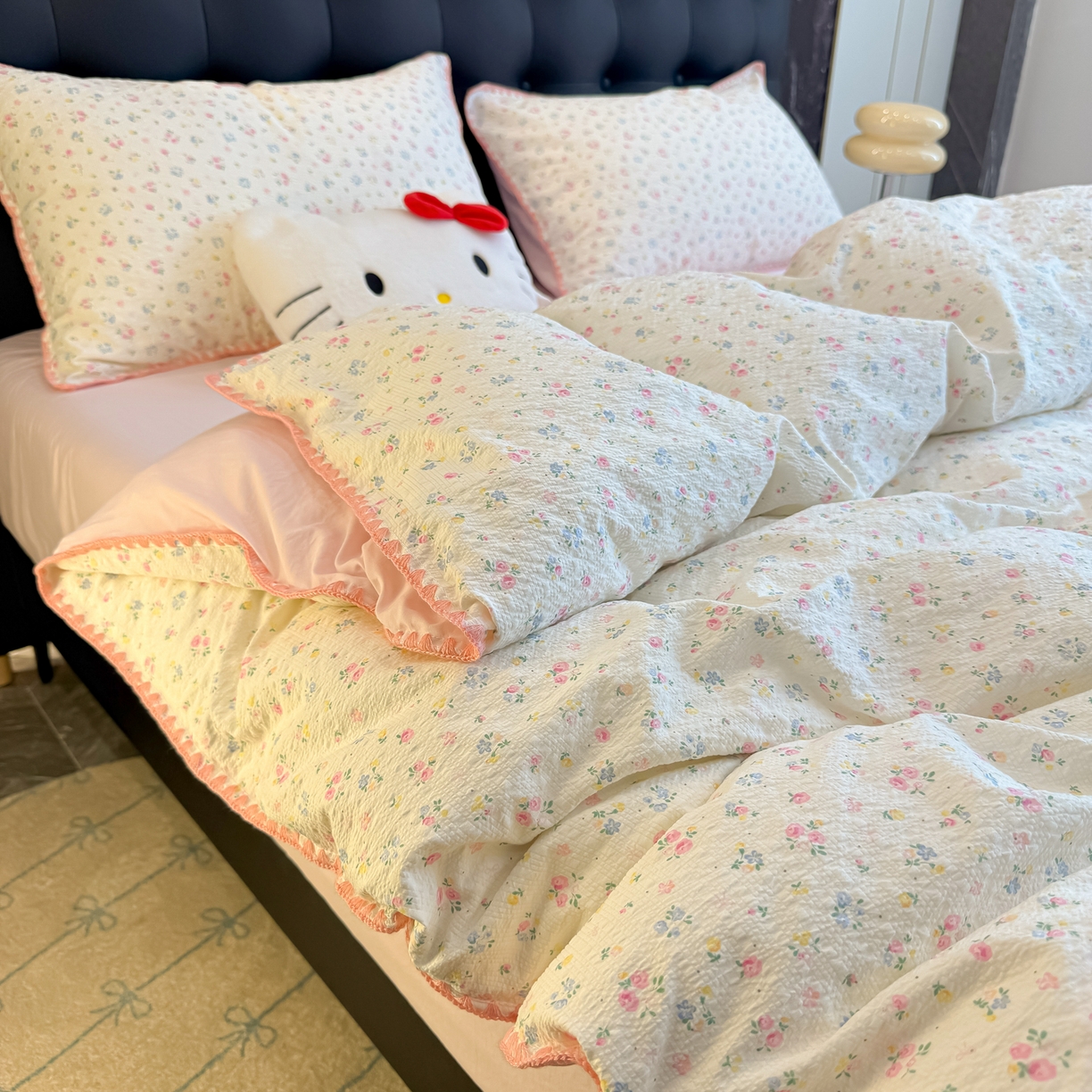 91家纺网 家纺一手货源 找家纺 盼季家纺 2026新款水洗棉印花贝壳绣四件套 贝壳绣-少女心