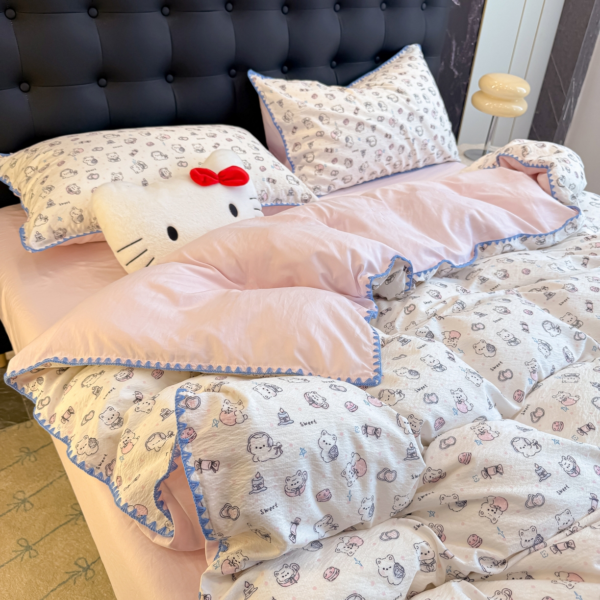 91家纺网 家纺一手货源 找家纺 盼季家纺 2026新款水洗棉印花贝壳绣四件套 贝壳绣-萌萌汪汪