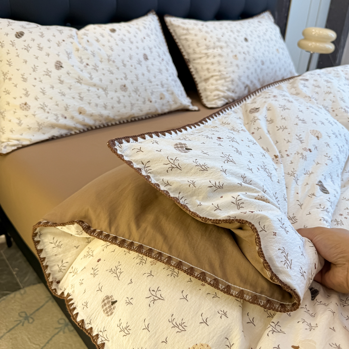 91家纺网 家纺一手货源 找家纺 盼季家纺 2026新款水洗棉印花贝壳绣四件套 贝壳绣-花束