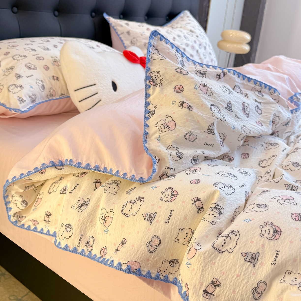 91家纺网 家纺一手货源 找家纺 盼季家纺 2026新款水洗棉印花贝壳绣四件套 贝壳绣-萌萌汪汪