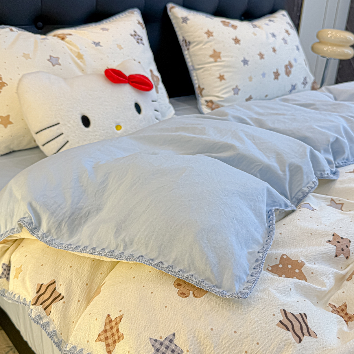 91家纺网 家纺一手货源 找家纺 盼季家纺 2026新款水洗棉印花贝壳绣四件套 贝壳绣-海底星星