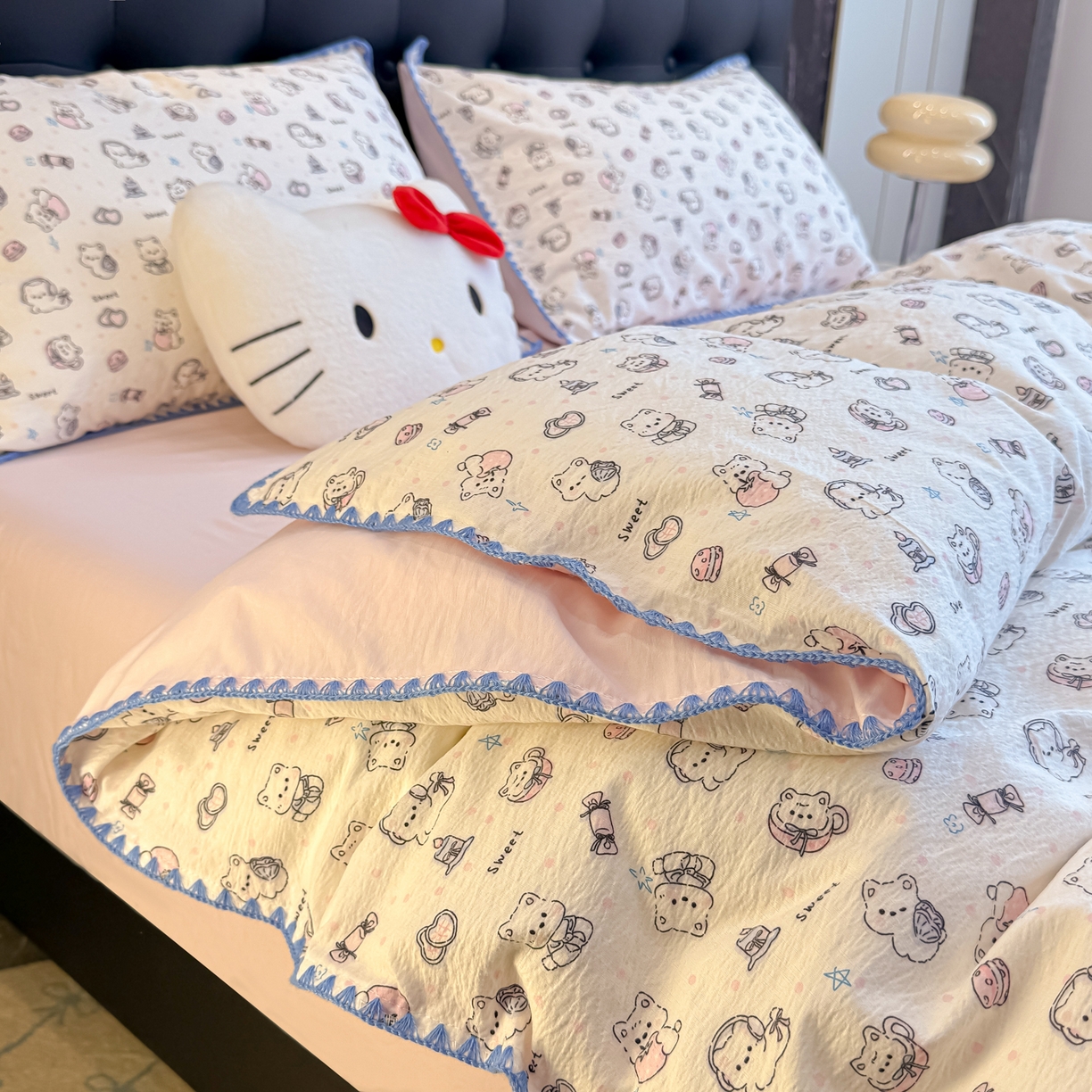 91家纺网 家纺一手货源 找家纺 盼季家纺 2026新款水洗棉印花贝壳绣四件套 贝壳绣-萌萌汪汪