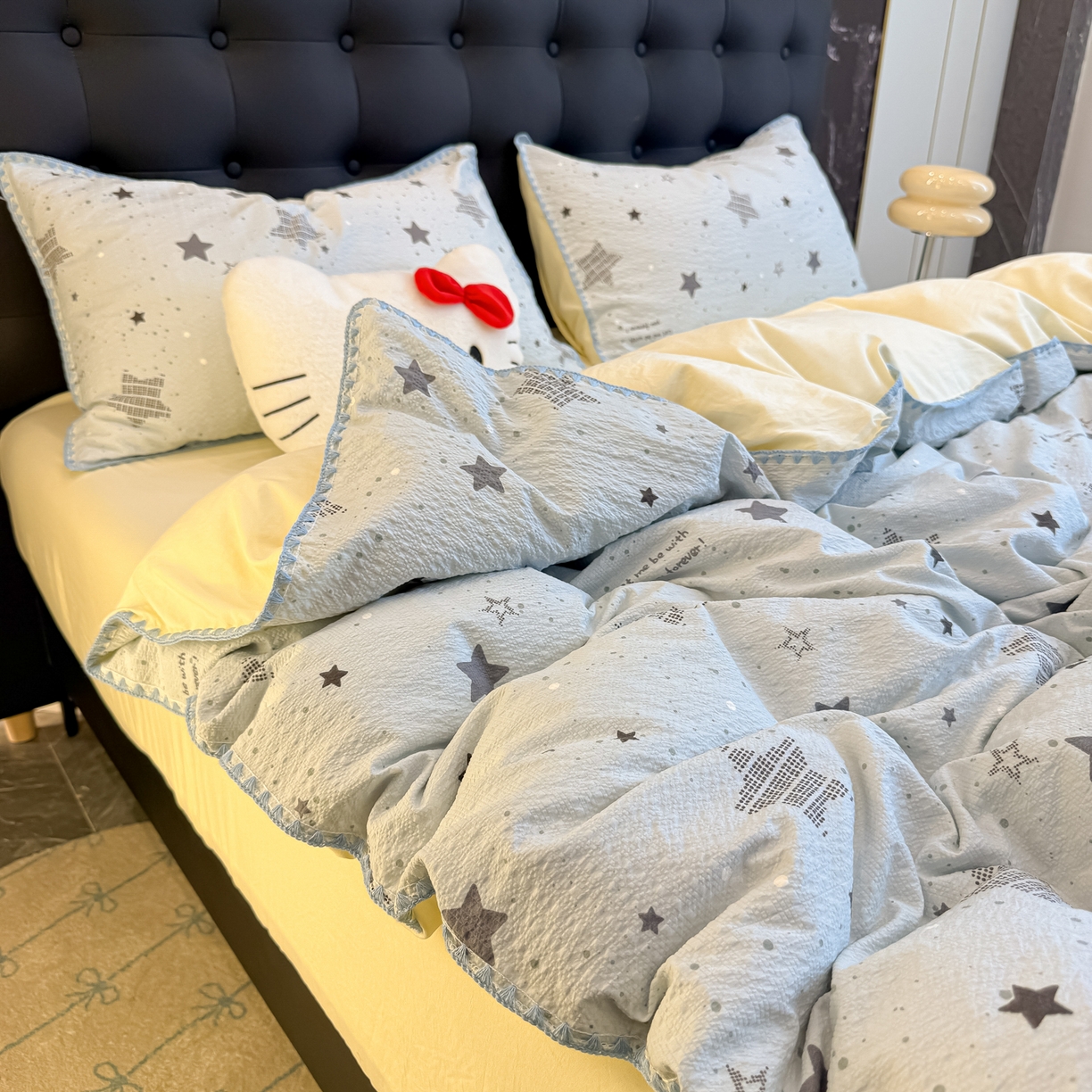 91家纺网 家纺一手货源 找家纺 盼季家纺 2026新款水洗棉印花贝壳绣四件套 贝壳绣-小星星