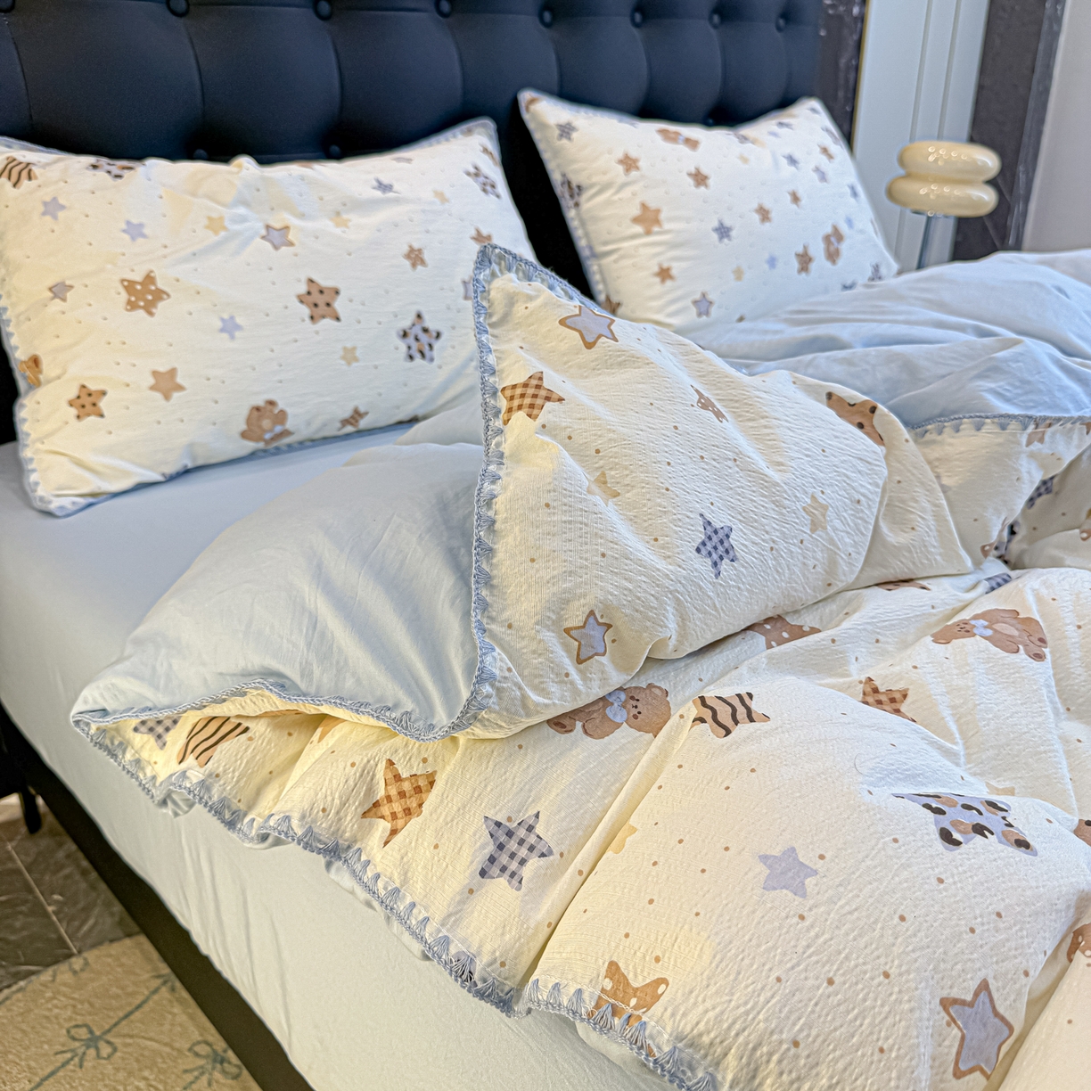 91家纺网 家纺一手货源 找家纺 盼季家纺 2026新款水洗棉印花贝壳绣四件套 贝壳绣-海底星星