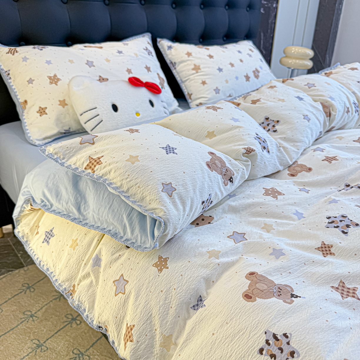 91家纺网 家纺一手货源 找家纺 盼季家纺 2026新款水洗棉印花贝壳绣四件套 贝壳绣-海底星星