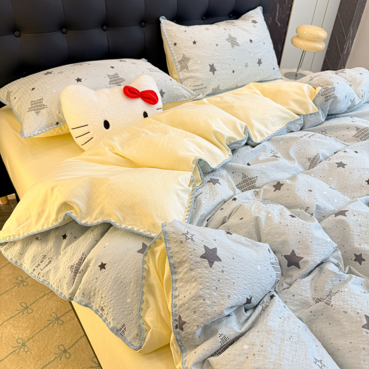 91家纺网 家纺一手货源 找家纺 盼季家纺 2026新款水洗棉印花贝壳绣四件套 贝壳绣-小星星