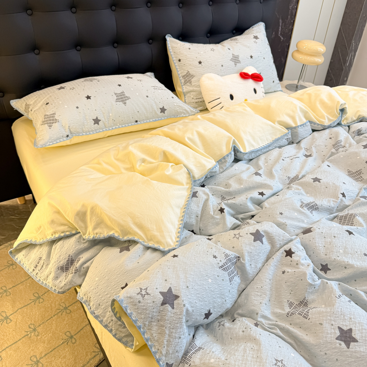 91家纺网 家纺一手货源 找家纺 盼季家纺 2026新款水洗棉印花贝壳绣四件套 贝壳绣-小星星