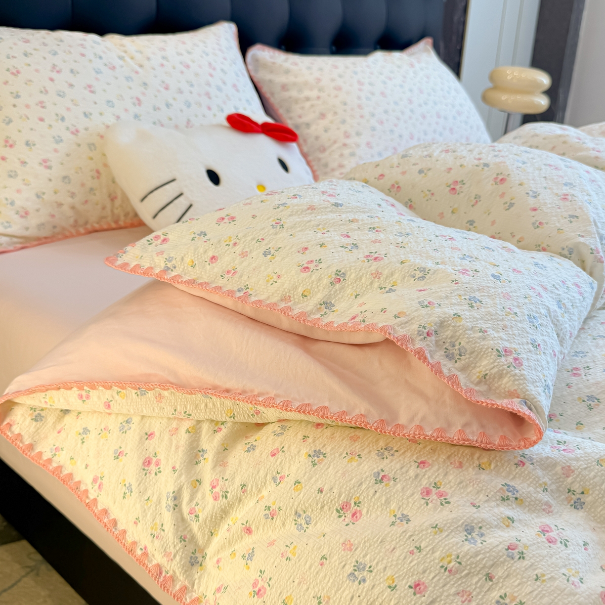 91家纺网 家纺一手货源 找家纺 盼季家纺 2026新款水洗棉印花贝壳绣四件套 贝壳绣-少女心