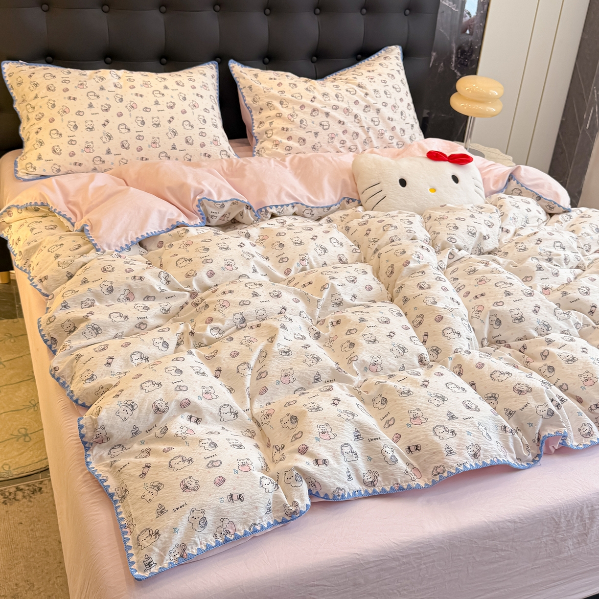 91家纺网 家纺一手货源 找家纺 盼季家纺 2026新款水洗棉印花贝壳绣四件套 贝壳绣-萌萌汪汪