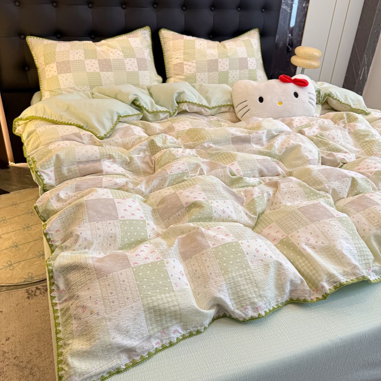 91家纺网 家纺一手货源 找家纺 盼季家纺 2026新款水洗棉印花贝壳绣四件套 贝壳绣-春日假期