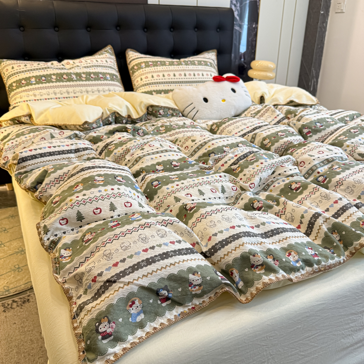 91家纺网 家纺一手货源 找家纺 盼季家纺 2026新款水洗棉印花贝壳绣四件套 贝壳绣-调皮小瞄