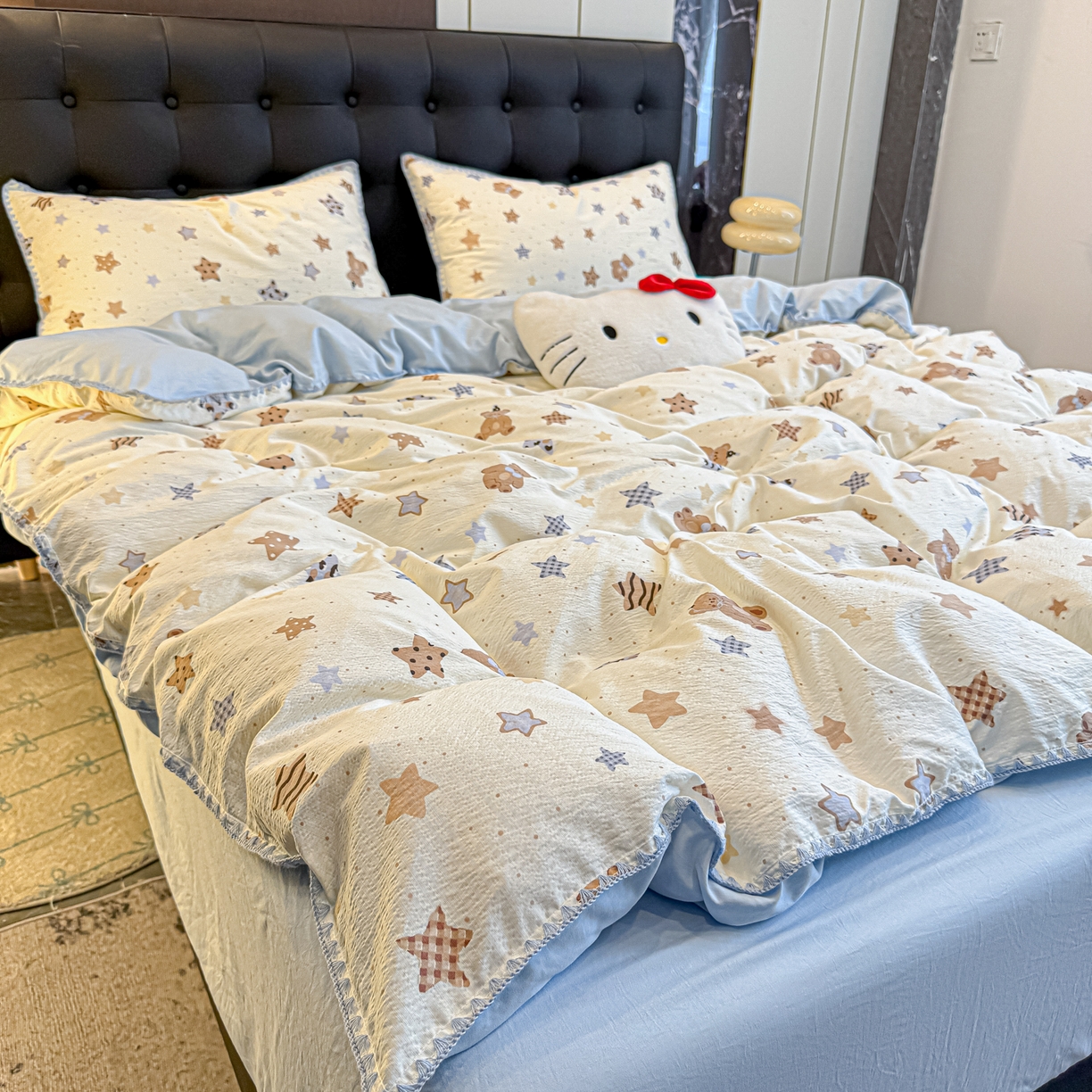 91家纺网 家纺一手货源 找家纺 盼季家纺 2026新款水洗棉印花贝壳绣四件套 贝壳绣-海底星星