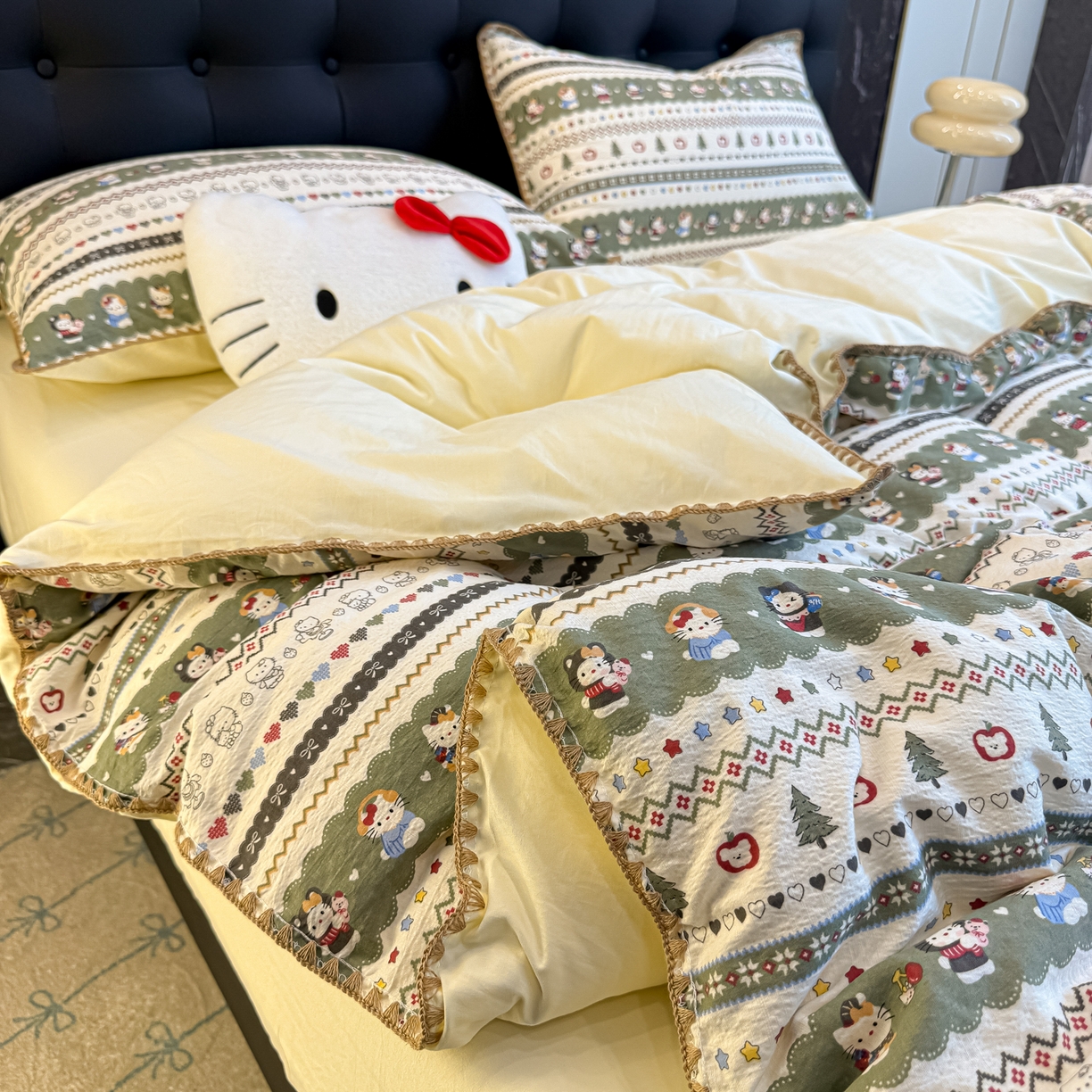 91家纺网 家纺一手货源 找家纺 盼季家纺 2026新款水洗棉印花贝壳绣四件套 贝壳绣-调皮小瞄