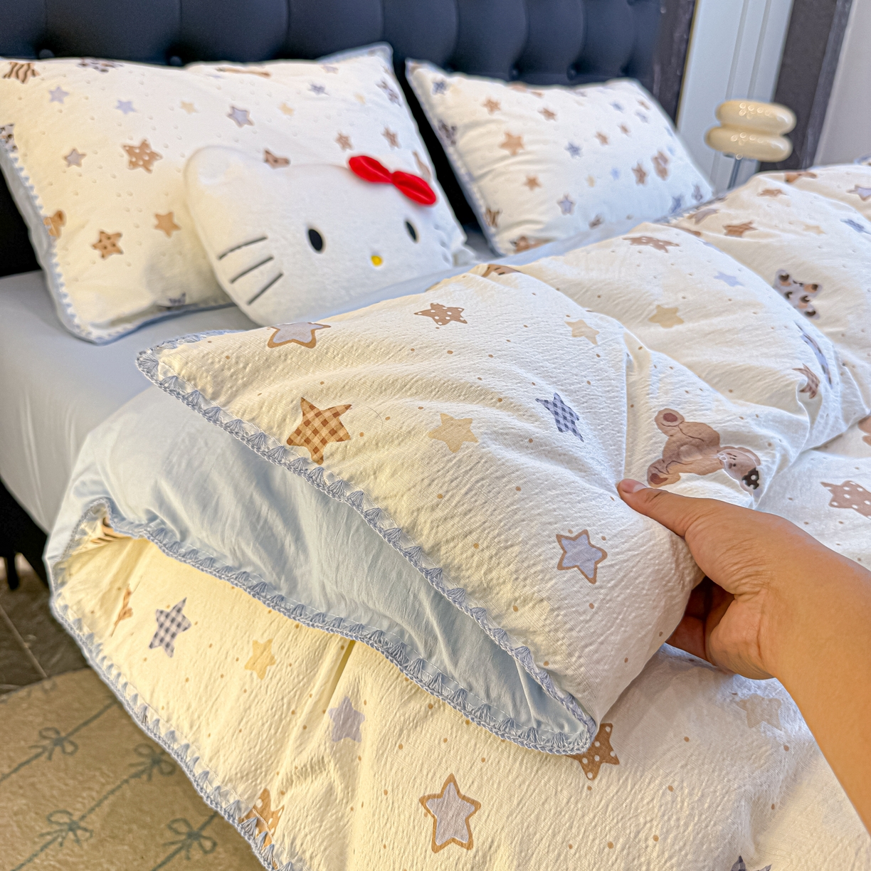 91家纺网 家纺一手货源 找家纺 盼季家纺 2026新款水洗棉印花贝壳绣四件套 贝壳绣-海底星星