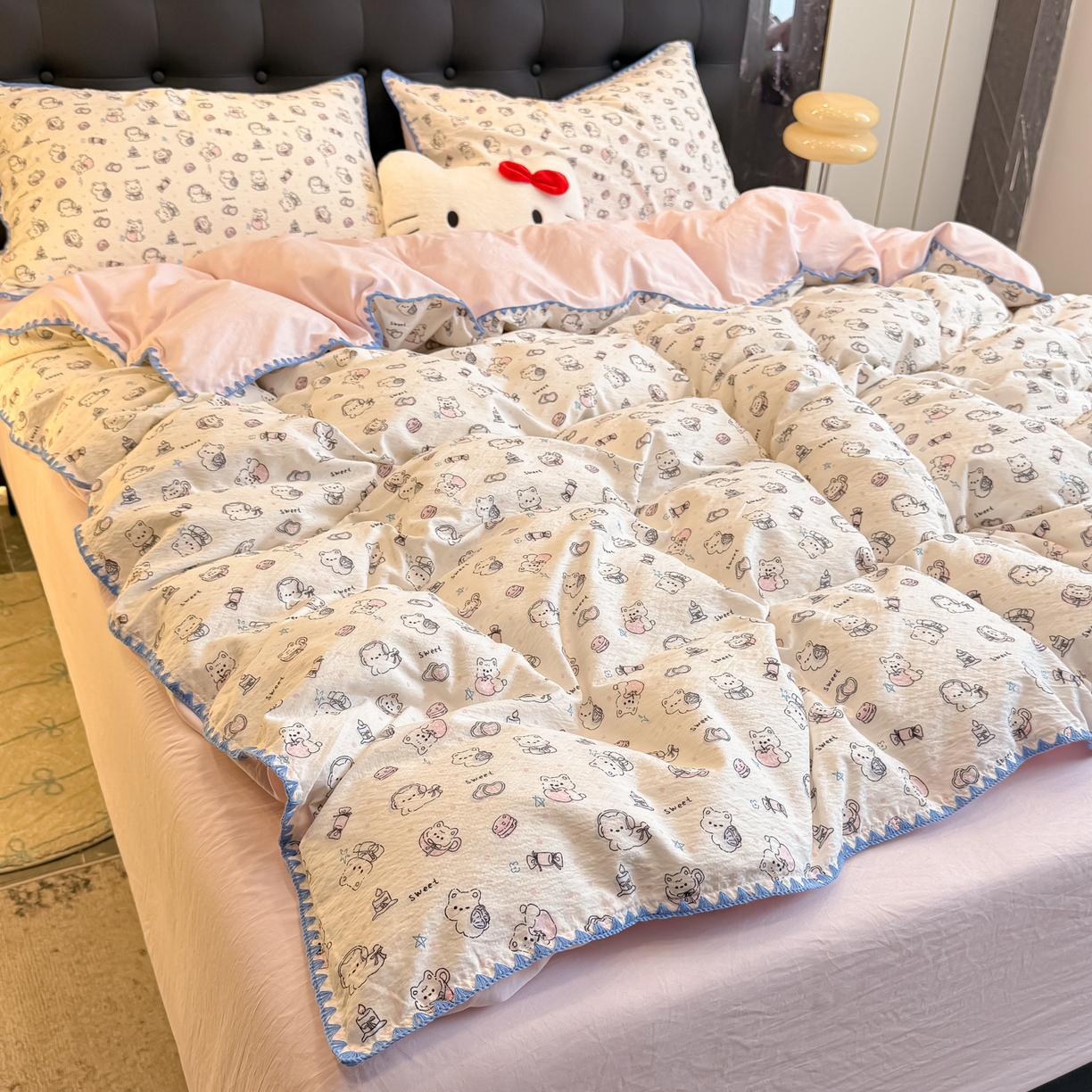 91家纺网 家纺一手货源 找家纺 盼季家纺 2026新款水洗棉印花贝壳绣四件套 贝壳绣-萌萌汪汪