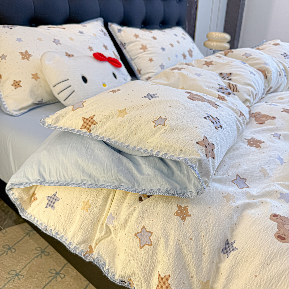 91家纺网 家纺一手货源 找家纺 盼季家纺 2026新款水洗棉印花贝壳绣四件套 贝壳绣-海底星星