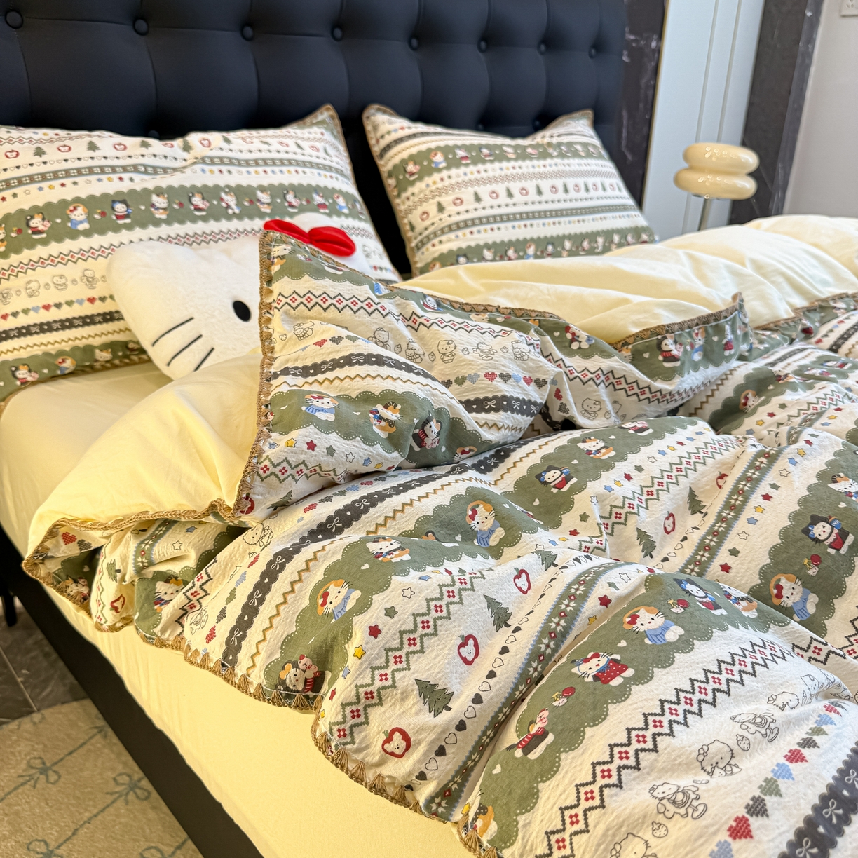 91家纺网 家纺一手货源 找家纺 盼季家纺 2026新款水洗棉印花贝壳绣四件套 贝壳绣-调皮小瞄