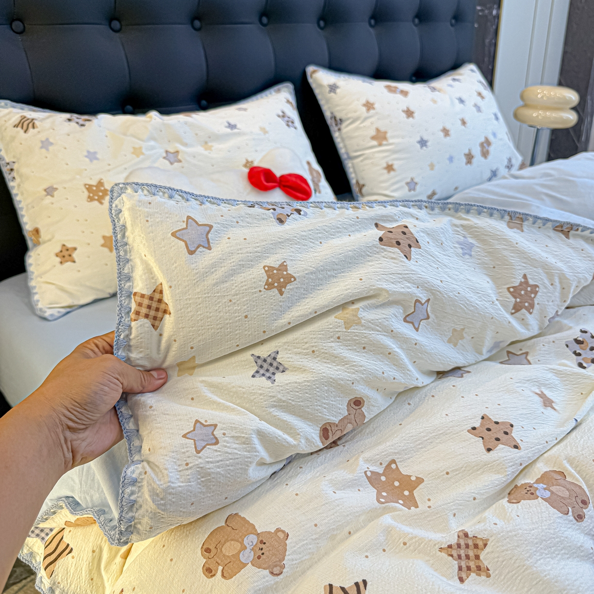 91家纺网 家纺一手货源 找家纺 盼季家纺 2026新款水洗棉印花贝壳绣四件套 贝壳绣-海底星星