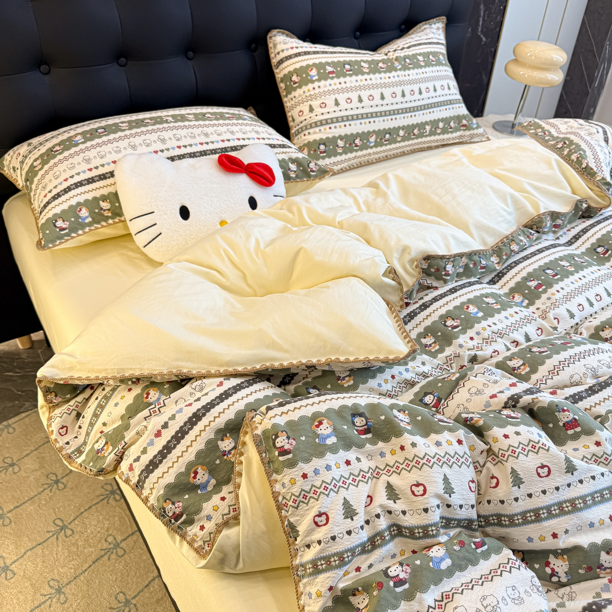 91家纺网 家纺一手货源 找家纺 盼季家纺 2026新款水洗棉印花贝壳绣四件套 贝壳绣-调皮小瞄