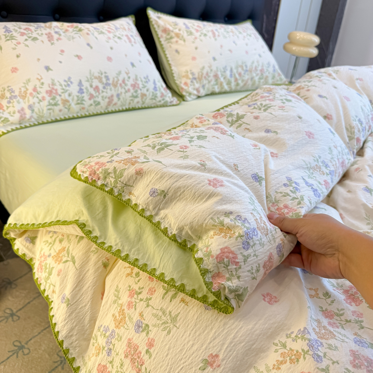 91家纺网 家纺一手货源 找家纺 盼季家纺 2026新款水洗棉印花贝壳绣四件套 贝壳绣-清新物语