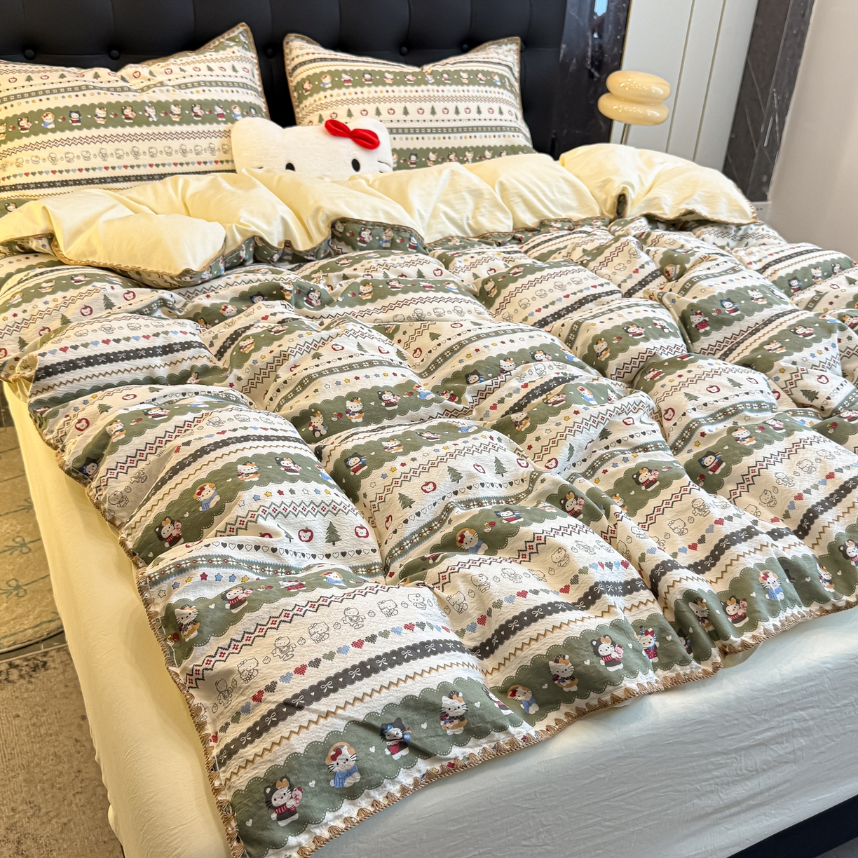 91家纺网 家纺一手货源 找家纺 盼季家纺 2026新款水洗棉印花贝壳绣四件套 贝壳绣-调皮小瞄