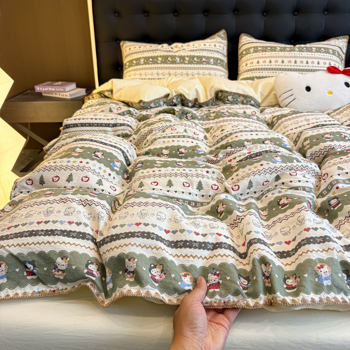 91家纺网 家纺一手货源 找家纺 盼季家纺 2026新款水洗棉印花贝壳绣四件套 贝壳绣-调皮小瞄