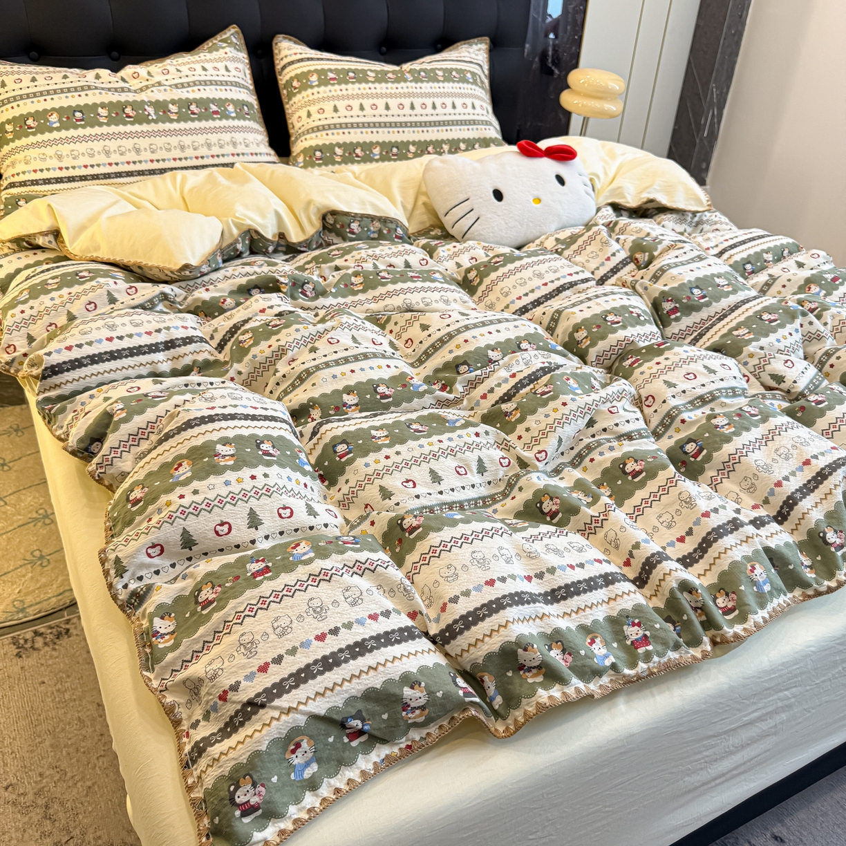 91家纺网 家纺一手货源 找家纺 盼季家纺 2026新款水洗棉印花贝壳绣四件套 贝壳绣-调皮小瞄