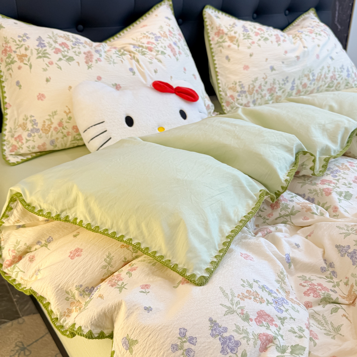 91家纺网 家纺一手货源 找家纺 盼季家纺 2026新款水洗棉印花贝壳绣四件套 贝壳绣-清新物语