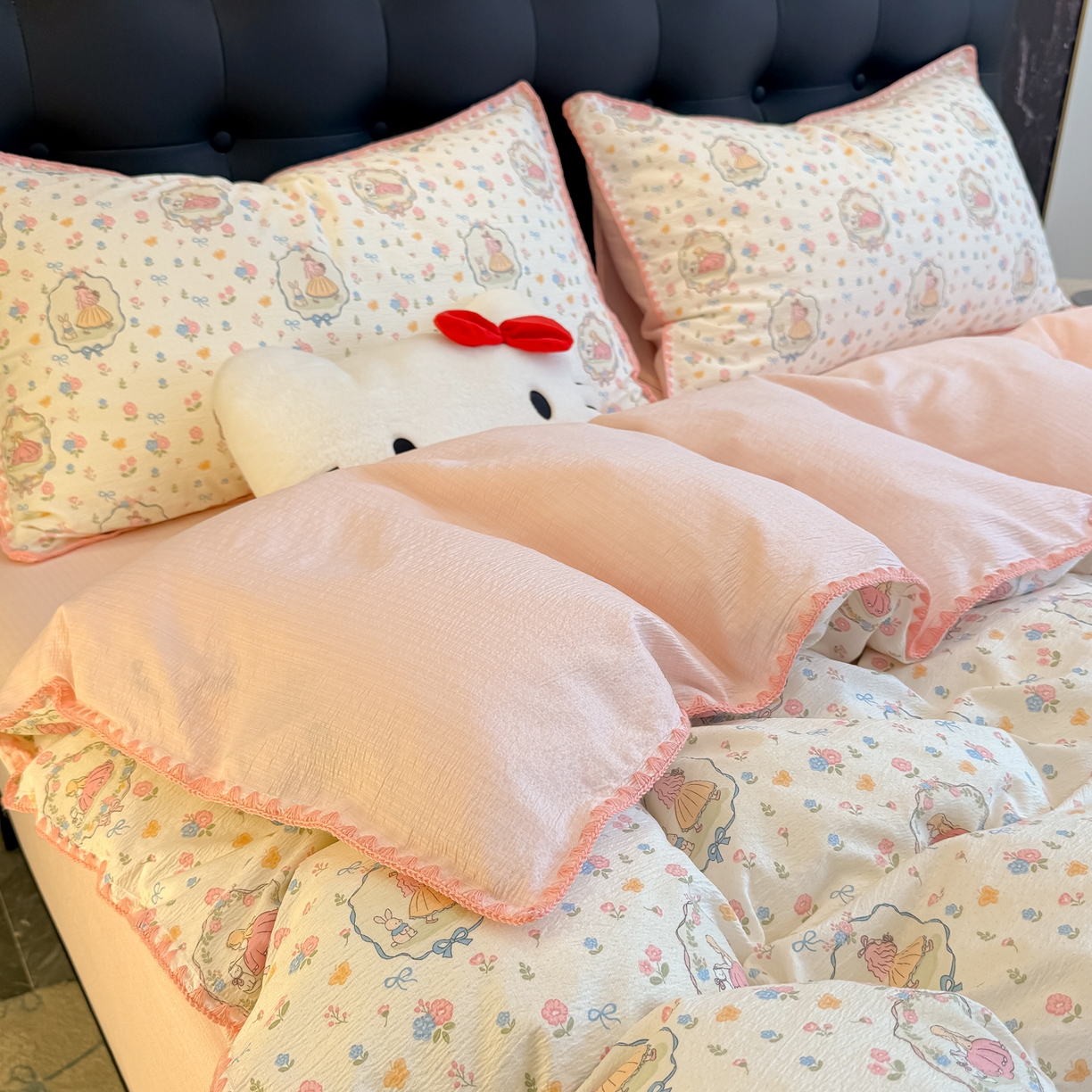 91家纺网 家纺一手货源 找家纺 盼季家纺 2026新款水洗棉印花贝壳绣四件套 贝壳绣-庄园