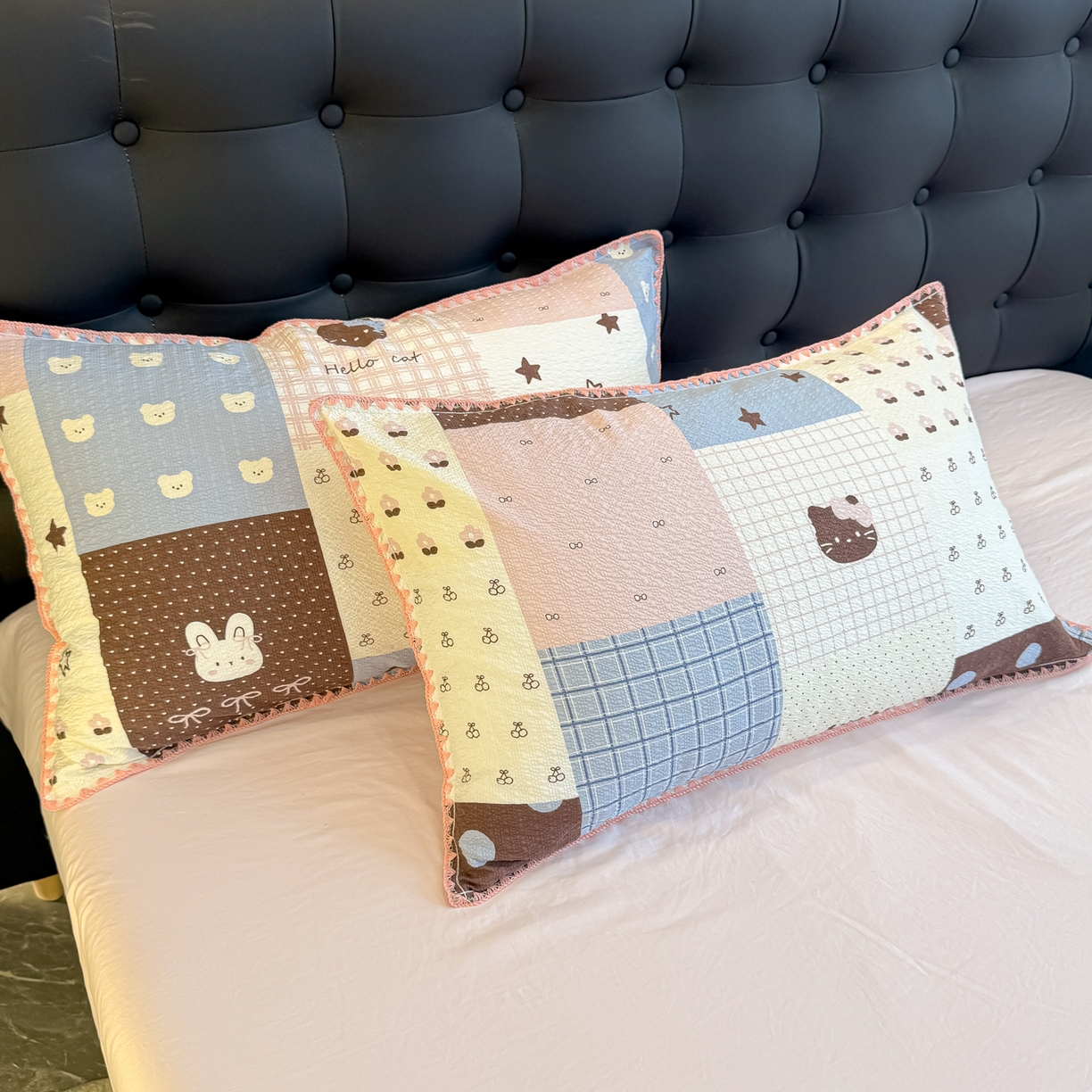 91家纺网 家纺一手货源 找家纺 盼季家纺 2026新款水洗棉印花贝壳绣四件套 贝壳绣-拼布猫咪酱