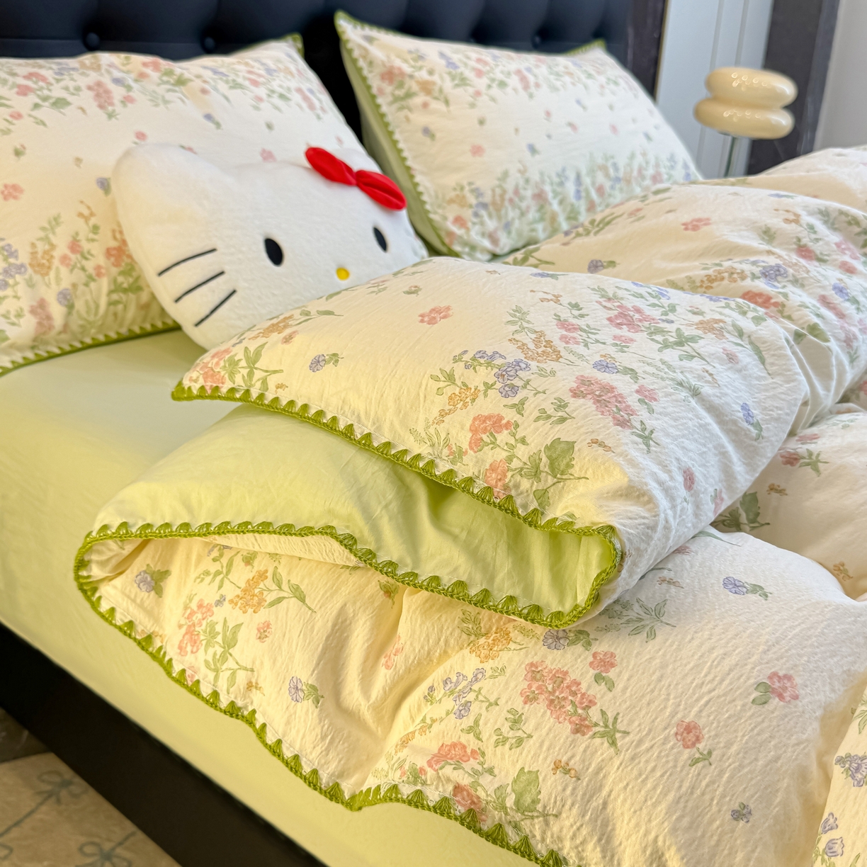 91家纺网 家纺一手货源 找家纺 盼季家纺 2026新款水洗棉印花贝壳绣四件套 贝壳绣-清新物语