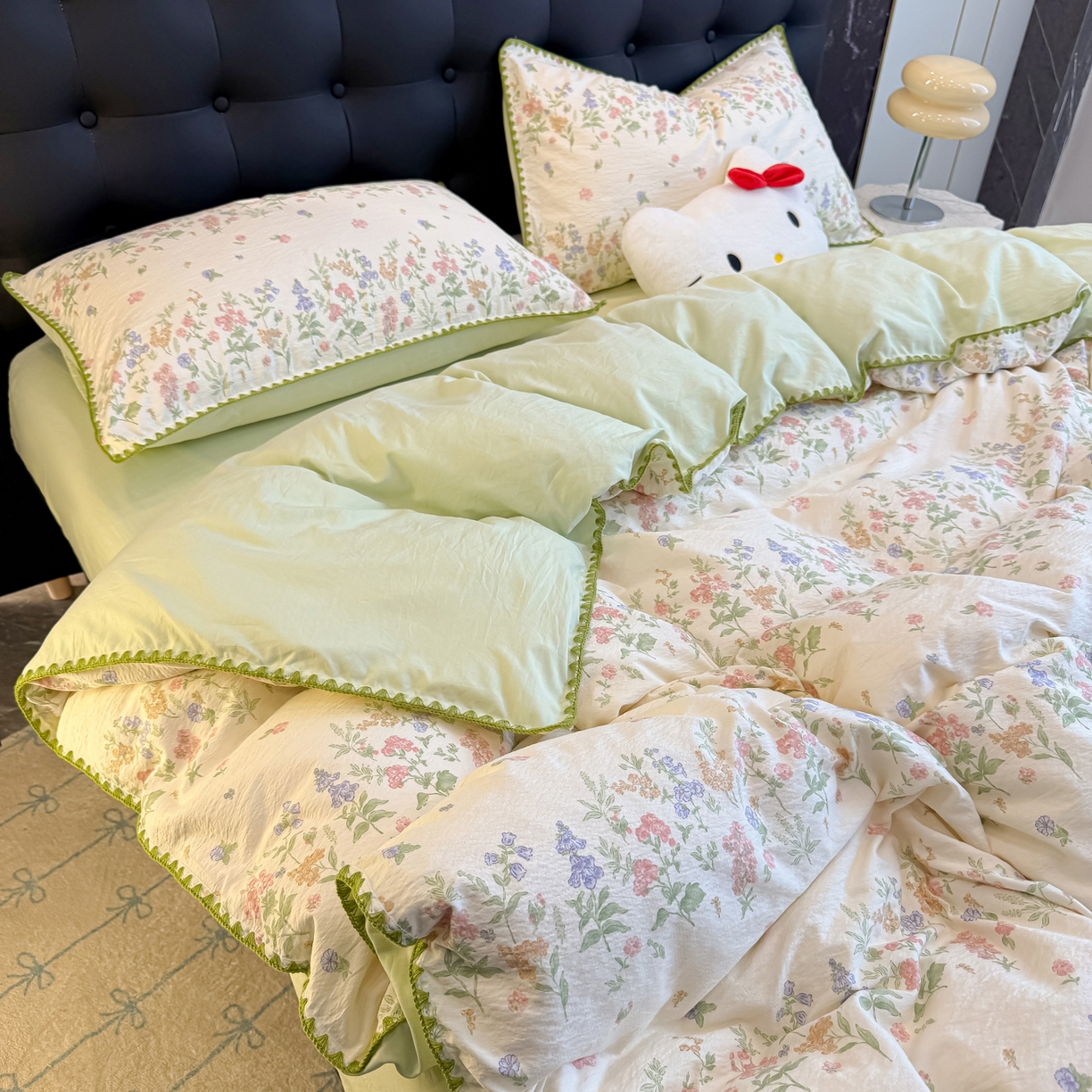 91家纺网 家纺一手货源 找家纺 盼季家纺 2026新款水洗棉印花贝壳绣四件套 贝壳绣-清新物语