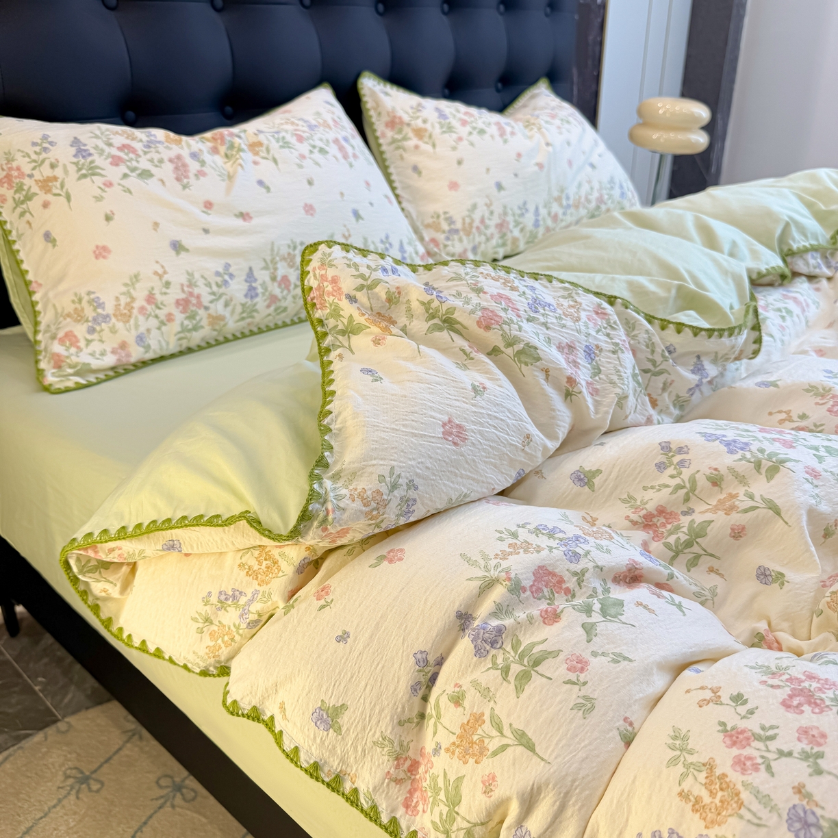 91家纺网 家纺一手货源 找家纺 盼季家纺 2026新款水洗棉印花贝壳绣四件套 贝壳绣-清新物语