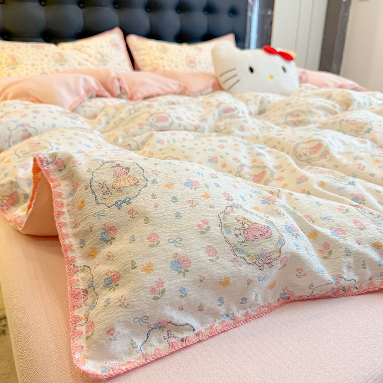 91家纺网 家纺一手货源 找家纺 盼季家纺 2026新款水洗棉印花贝壳绣四件套 贝壳绣-庄园